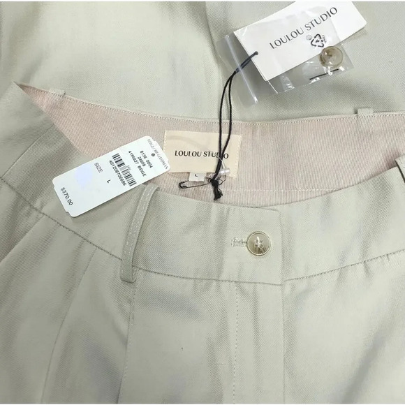 NWT Lou Lou Studio Menak Pleated Woven Wide-Leg Pants Beige Size L - Picture 7 of 7